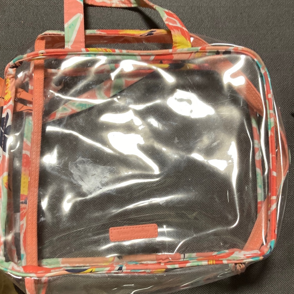 Vera Bradley Clear Cosmetic Bag with Coral Trim